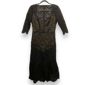 For Love and Lemons Black Lace Midi Dress Size XS